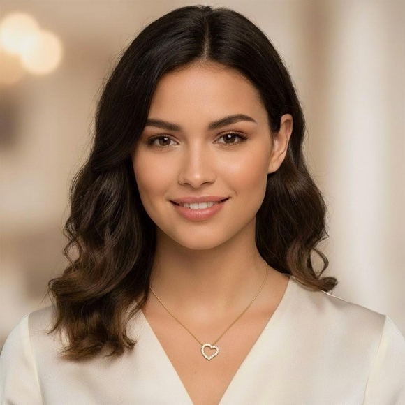 Swarovski® Crystal ~ Pave Heart Pendant Necklace | 14K Gold Overlay - Picture 2 of 2